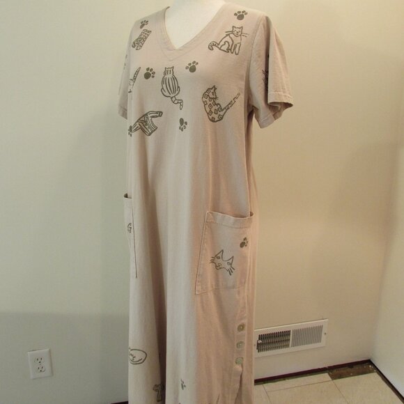 Vintage Viva City Beige Cats/Clothes Cotton Maxi Pockets XL - Picture 5 of 16